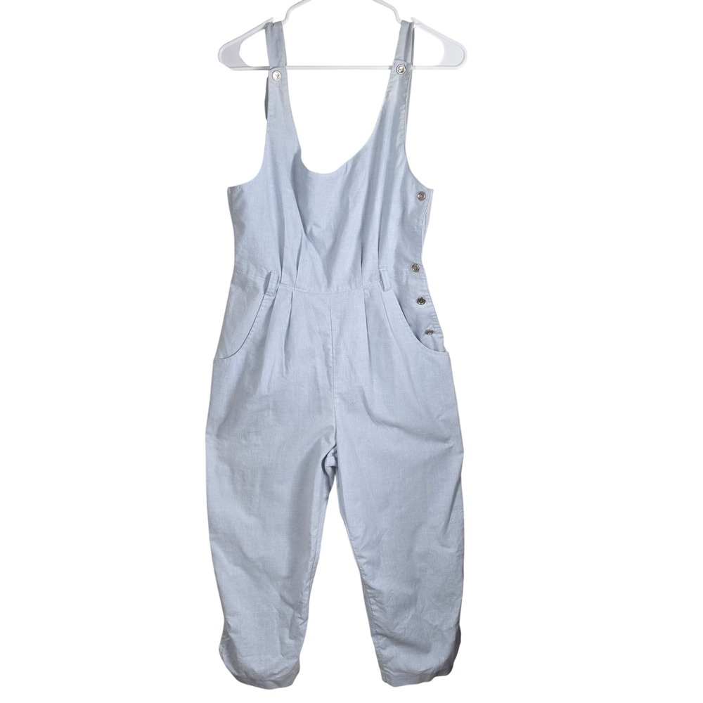Vintage‎ Joni Blair of California Linen Jumpsuit Overalls Light Blue Flaws